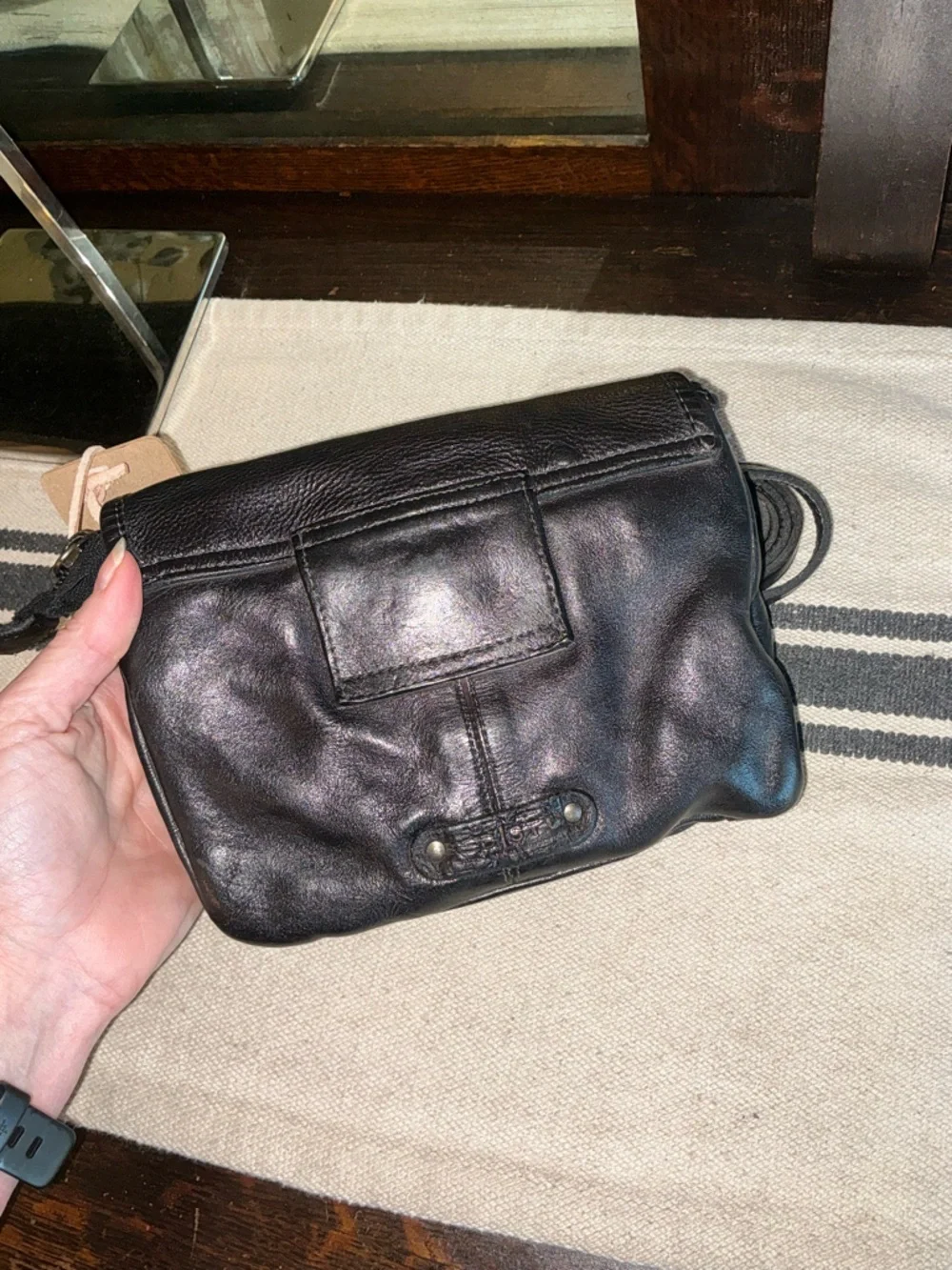 NWT Bed Stu Leather Ziggy Clutch Crossbody Belt Bag Black DD Retail $185